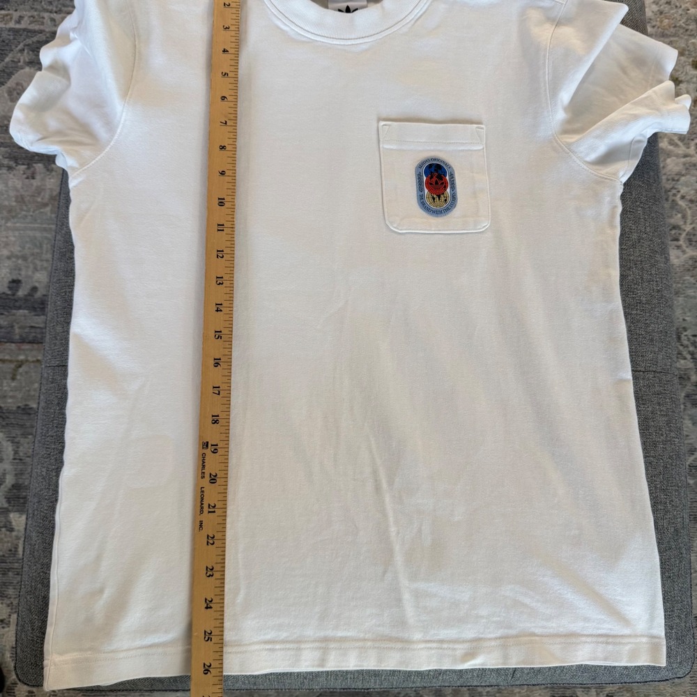 Adidas Originals OLPC Mens Pocket T-Shirt Off-White Cream Graphic Patch Small S - Picture 7 of 7